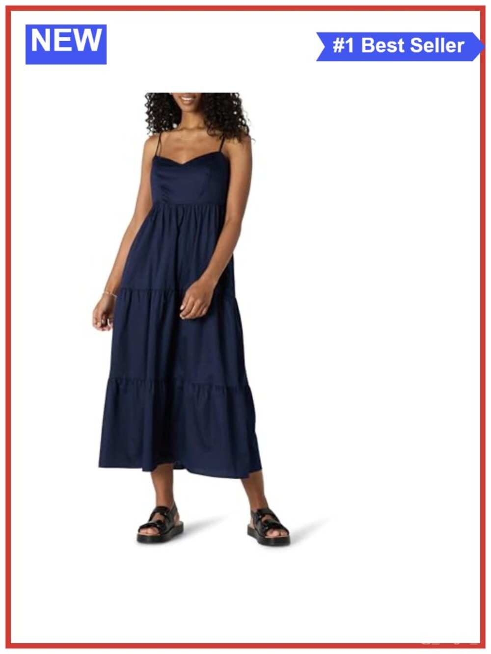 Women's Fit and Flare Empire Waist Cotton Sateen Tiered Maxi Dress